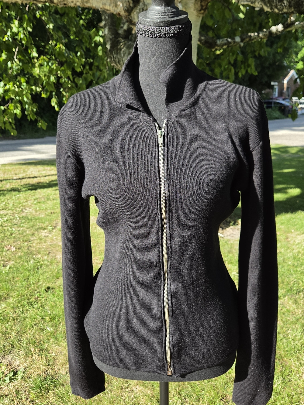 henri bendel Black Zip-Front Knit Cardigan